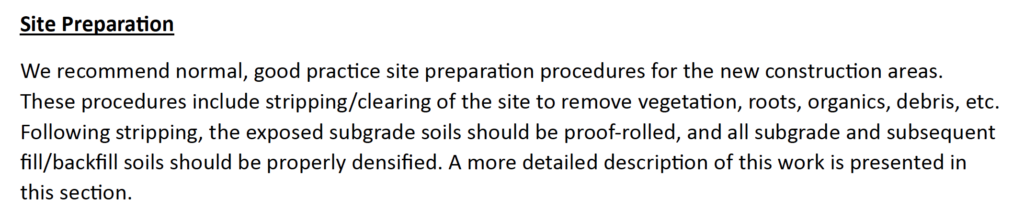 geotechnical report, site preparation recommendations